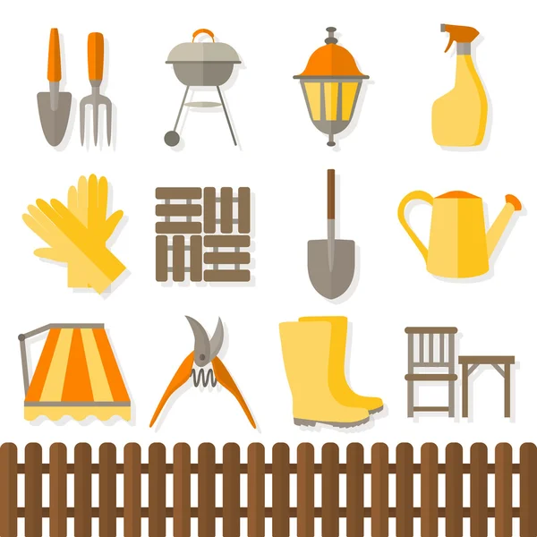 Platt designuppsättning trädgårdsarbete verktyg ikoner — Stock vektor