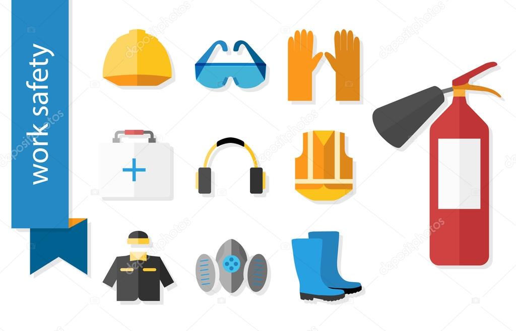 Set of flat icons for safety work. 