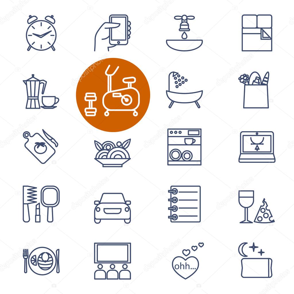 Set of outline icons for lifestyle. 