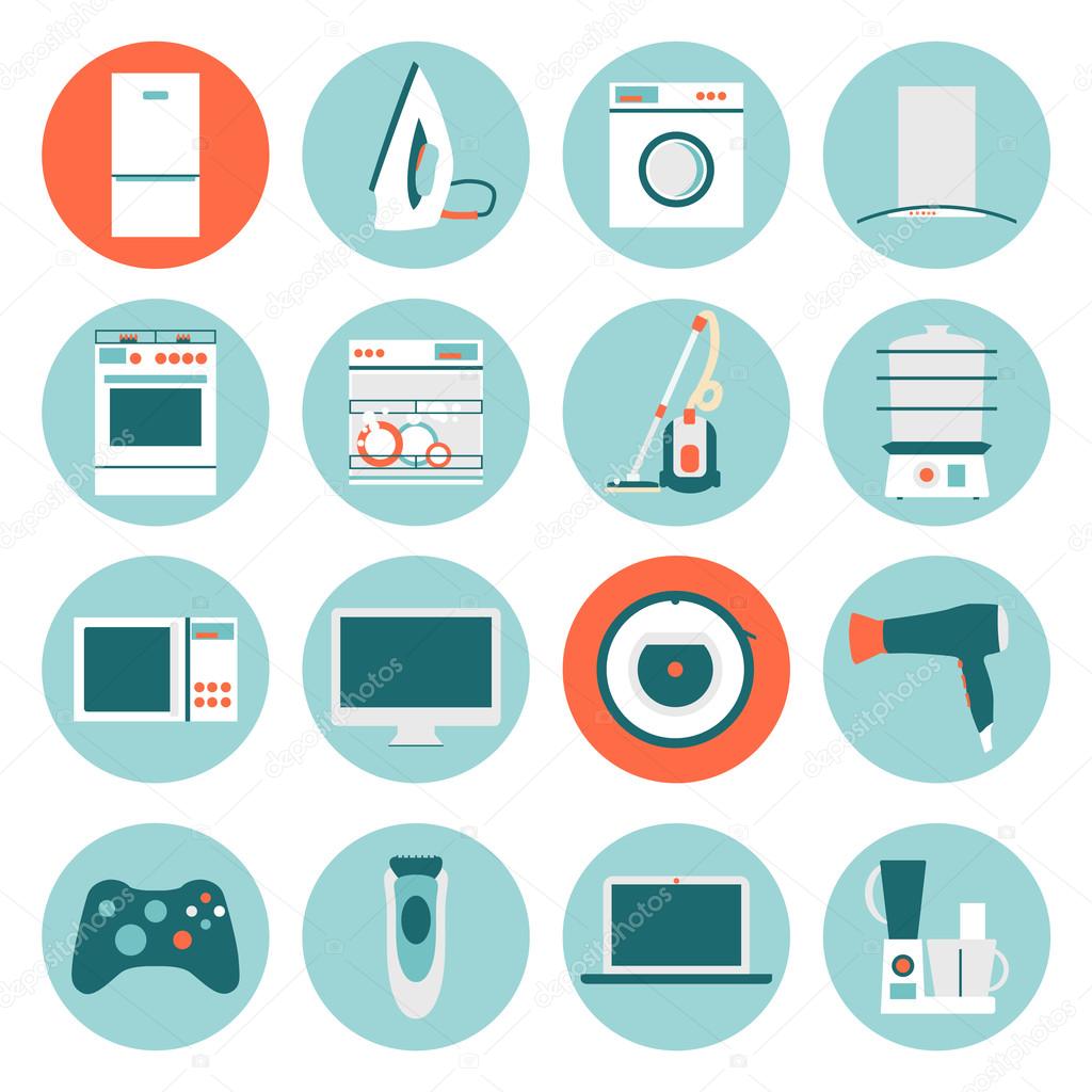 Set  modern flat design icons of home appliances.