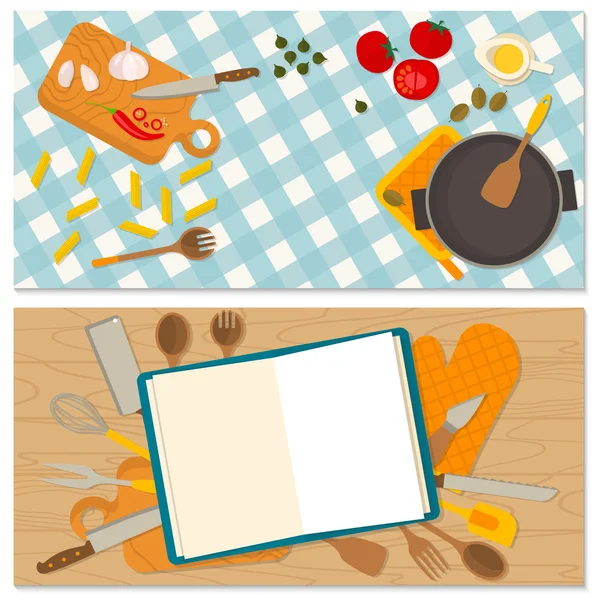 Platte ontwerp eten en koken banner. — Stockvector