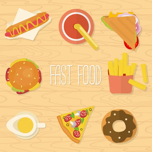 Set of flat design fast food icons. — Stock Vector