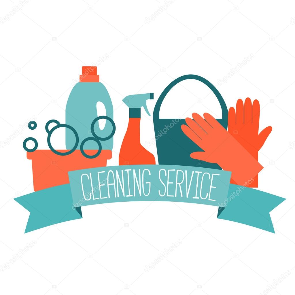 Flat design logo for cleaning service isolated on white. Vector illustration.