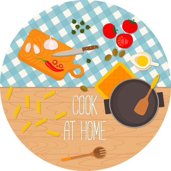 Flat design food and cooking round banner.