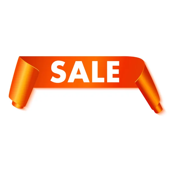 Sale tag on orange curved paper banner isolated. — Stock Vector