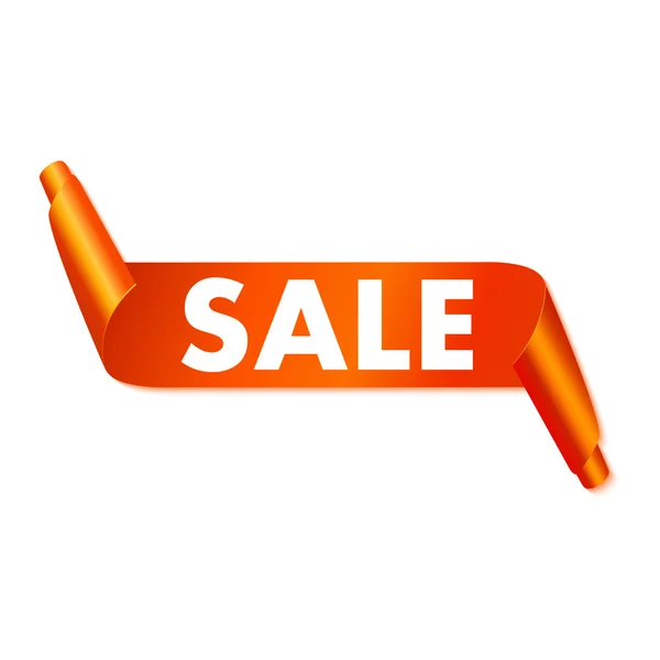 Sale tag on orange curved paper banner isolated. — Stock Vector