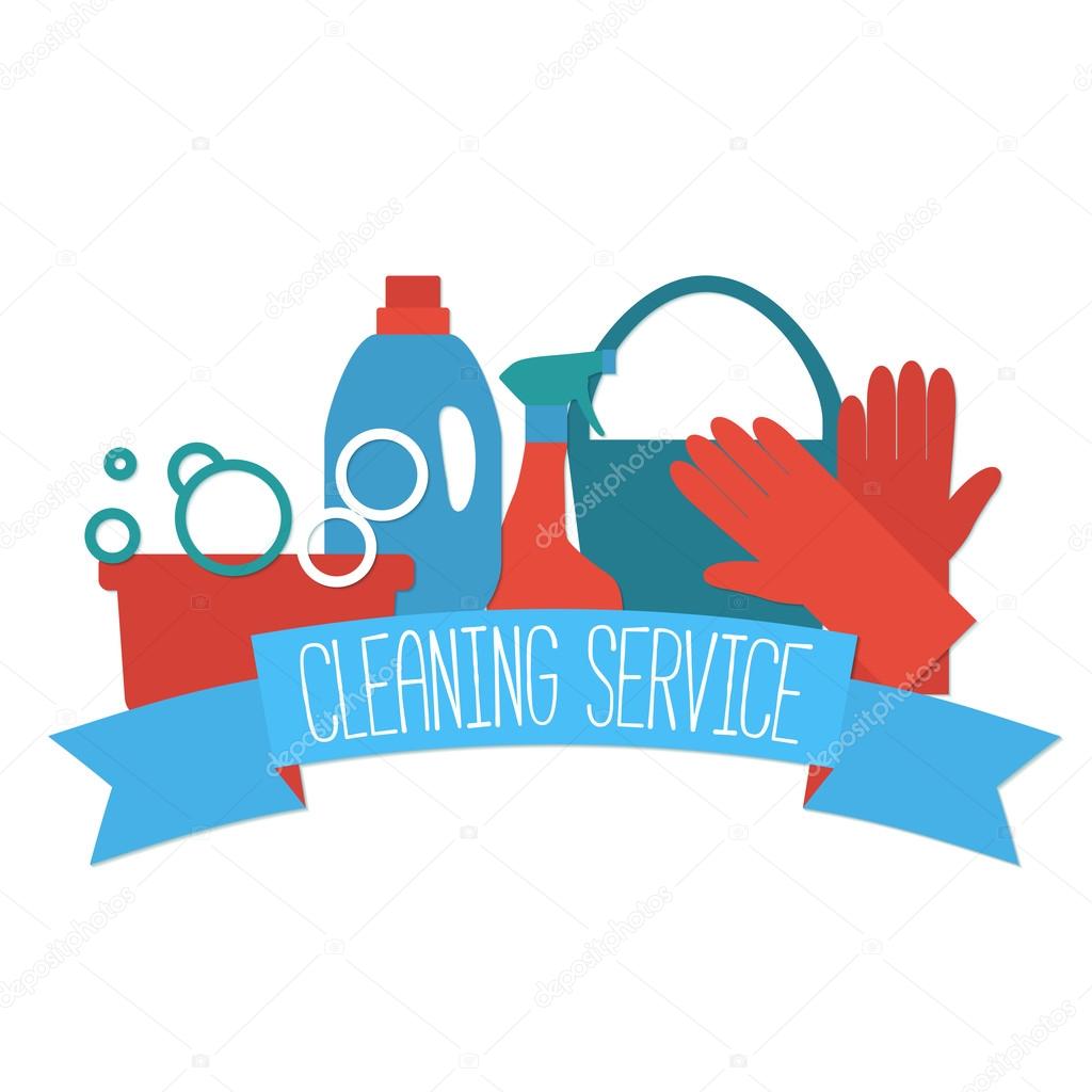 Flat design logo for cleaning service isolated on white. Vector illustration.