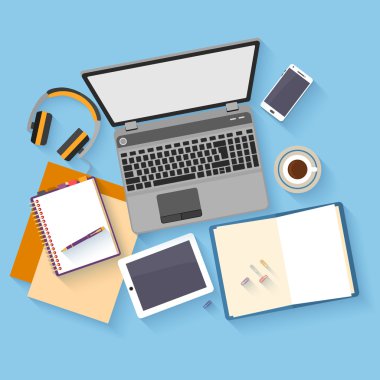 Düz tasarım mockup office çalışma alanı başına