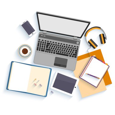 Düz tasarım mockup office çalışma alanı başına