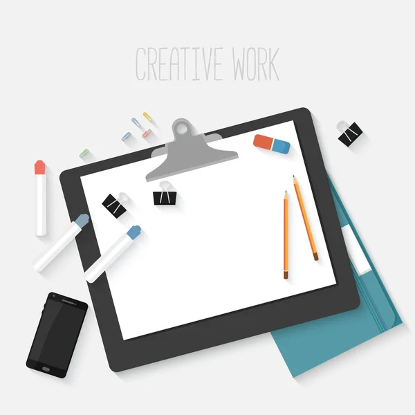 Platte ontwerp mockup per creatieve werkruimte — Stockvector