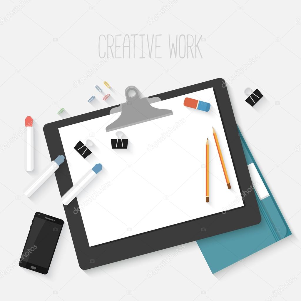Flat design mockup per creative workspace