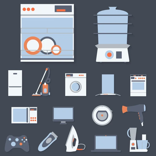 Set de design plat icônes d'appareils ménagers . — Image vectorielle