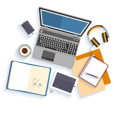 Düz tasarım mockup office çalışma alanı başına