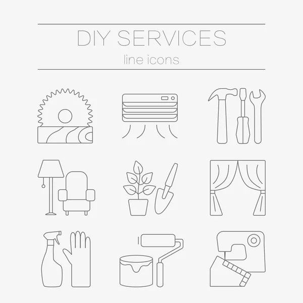 向量组的 Diy 服务线图标. — 图库矢量图片