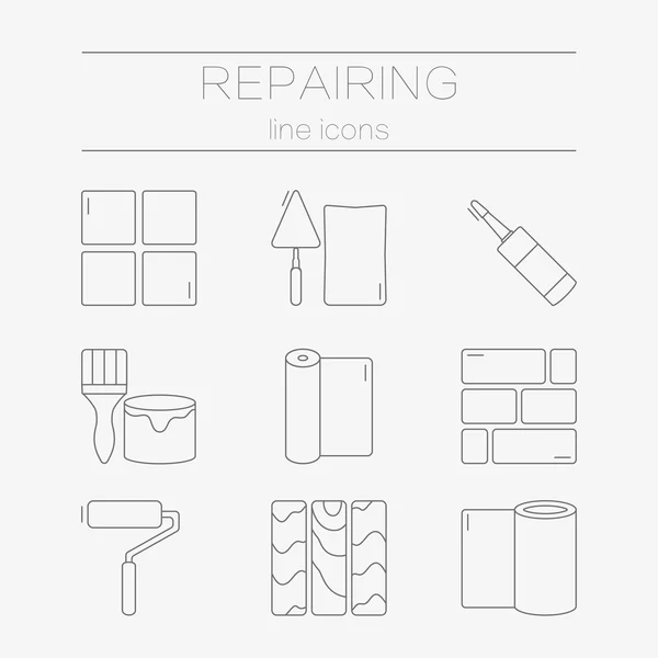 Conjunto vectorial de iconos de línea para bricolaje, materiales de acabado — Archivo Imágenes Vectoriales