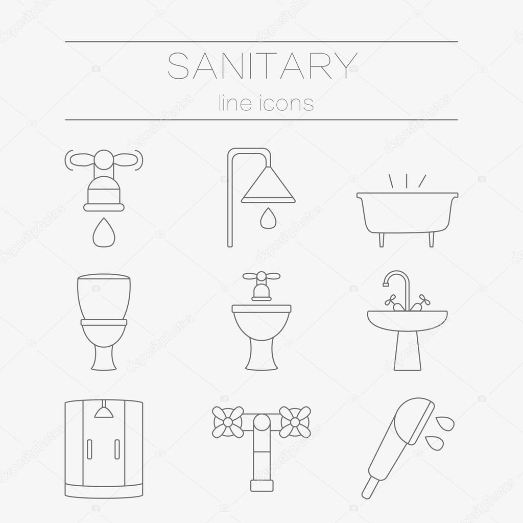Vector set of sanitary engineering icons, including tools.
