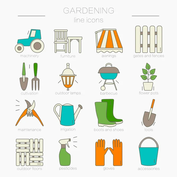 Iconos de jardinería. Conjunto único y moderno aislado sobre fondo . — Vector de stock