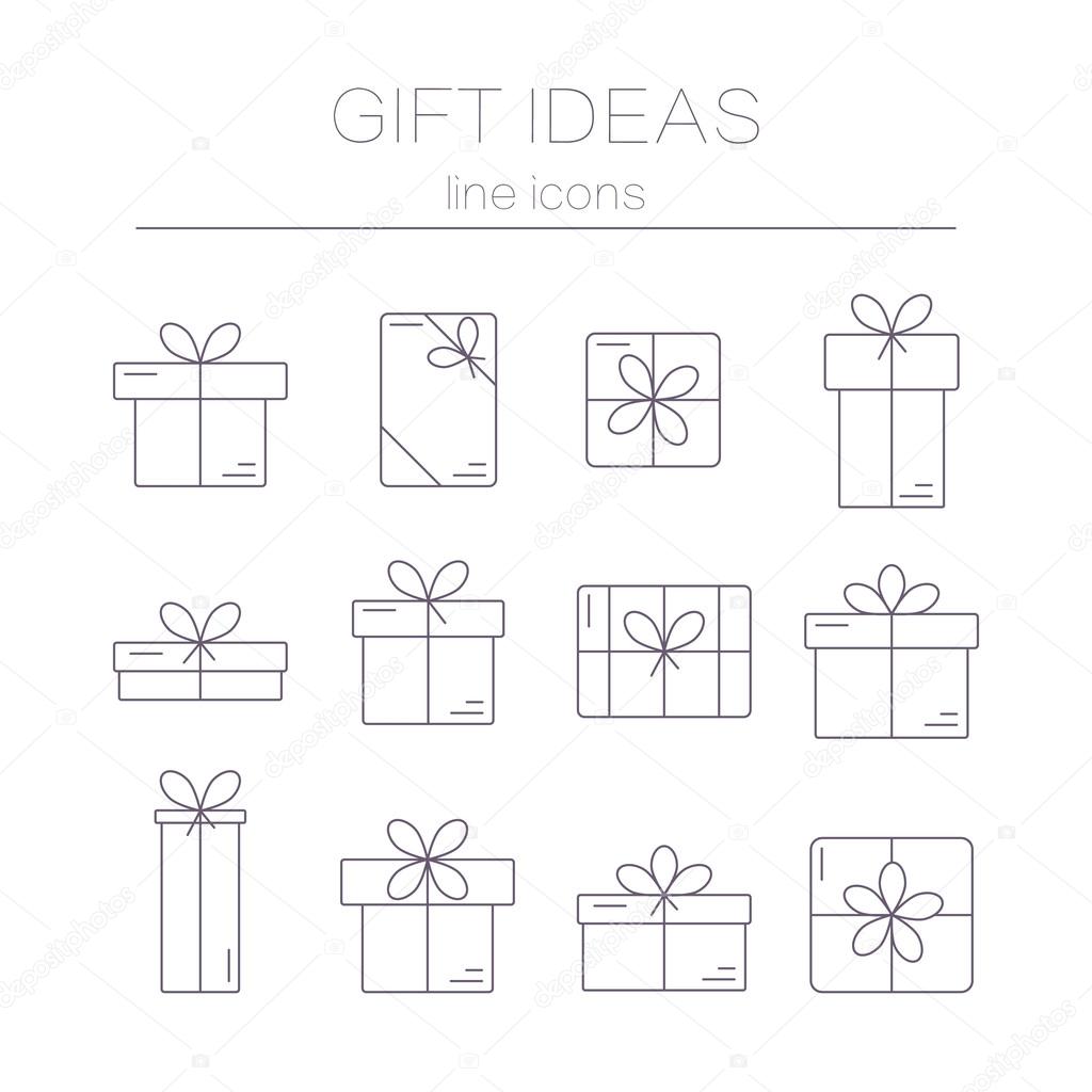 Vector line icons of gift boxes.