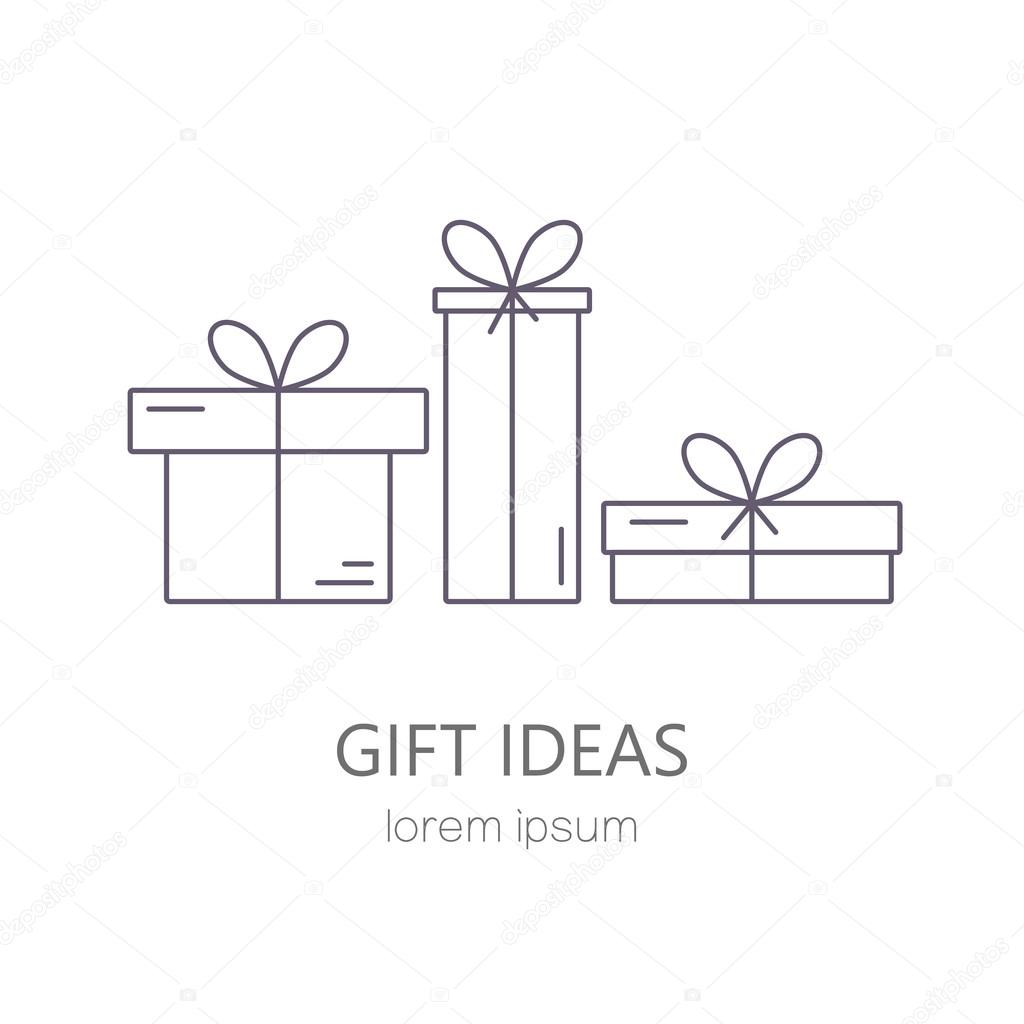 Vector line style template with gift boxes.