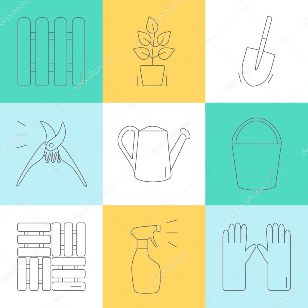 Set of vector flat design icons for gardening