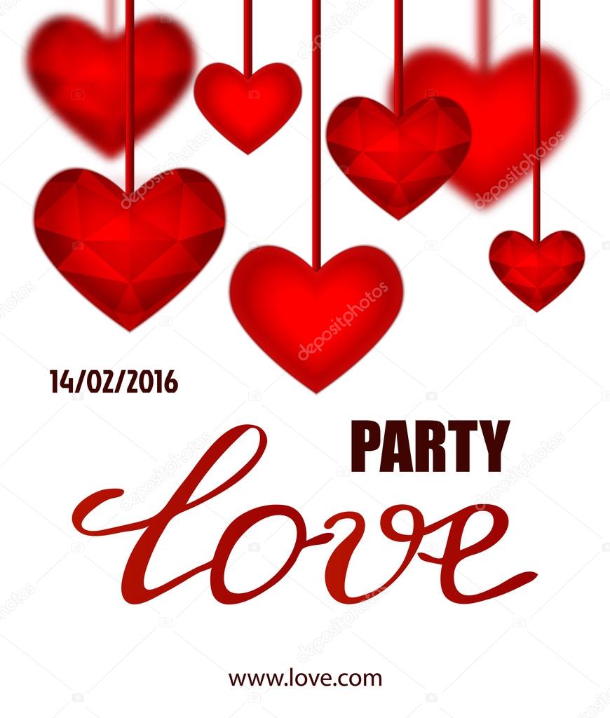 Vector Valentines party poster design. Template of flyer or poster.