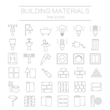Set of line icons for DIY, construction, building materials.