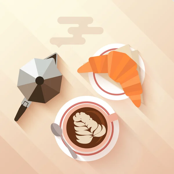 Petit déjeuner italien avec une tasse de cappuccino, croissant . — Image vectorielle