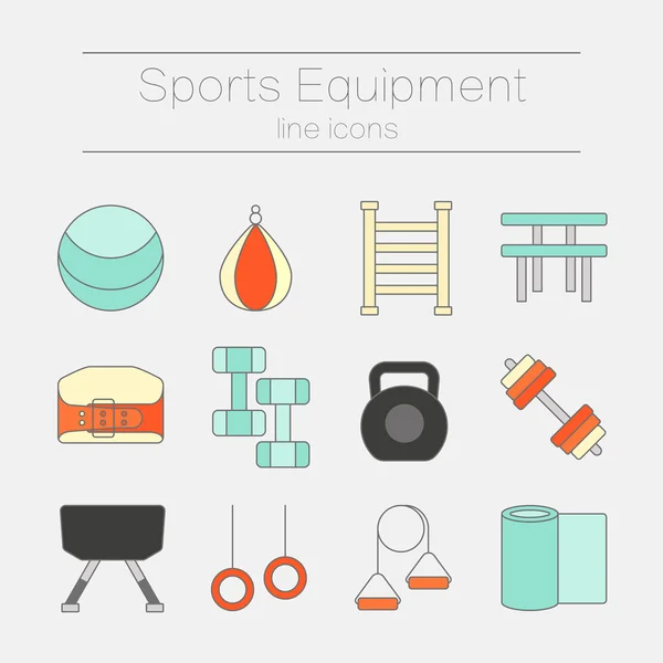 Conjunto de iconos de línea plana moderna equipo deportivo, entrenamiento de gimnasio — Archivo Imágenes Vectoriales