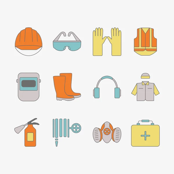 Conjunto vectorial de iconos de trabajo de seguridad, incluyendo herramientas . — Vector de stock