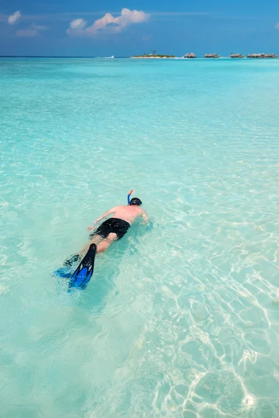Ember snorchozás trópusi lagúna — Stock Fotó