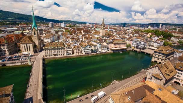 Blick auf die historische Innenstadt von Zürich — Stockvideo