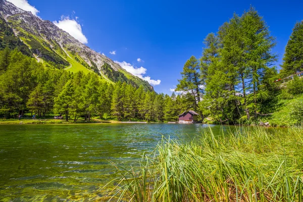 Beautiful chalet on Palpuognasee in Swiss Alps — Stock Photo, Image