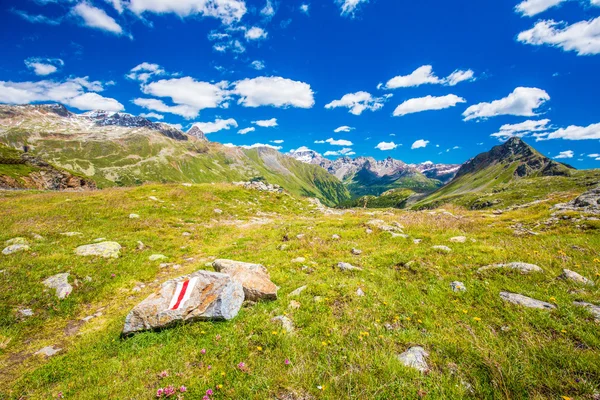 Pathway on the top of Berninapass in Swiss Alps — Stock Photo, Image