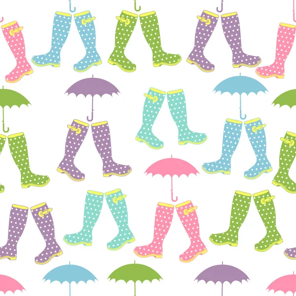 Padrão sem costura com botas de borracha e guarda-chuvas — Vetor de Stock