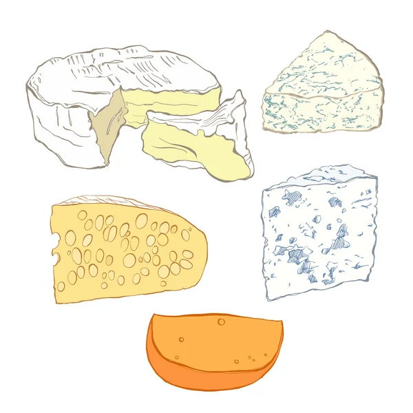 Coleção de queijo desenhado à mão — Vetor de Stock