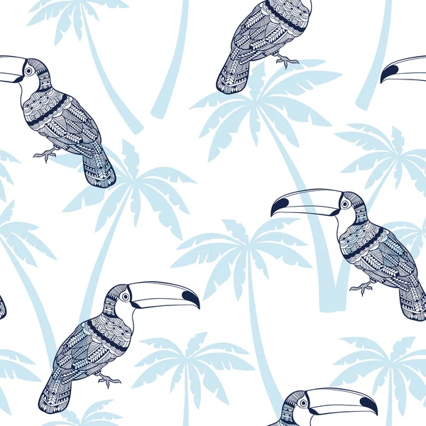 Χωρίς ραφή πρότυπο με toucans και φοίνικες — Διανυσματικό Αρχείο