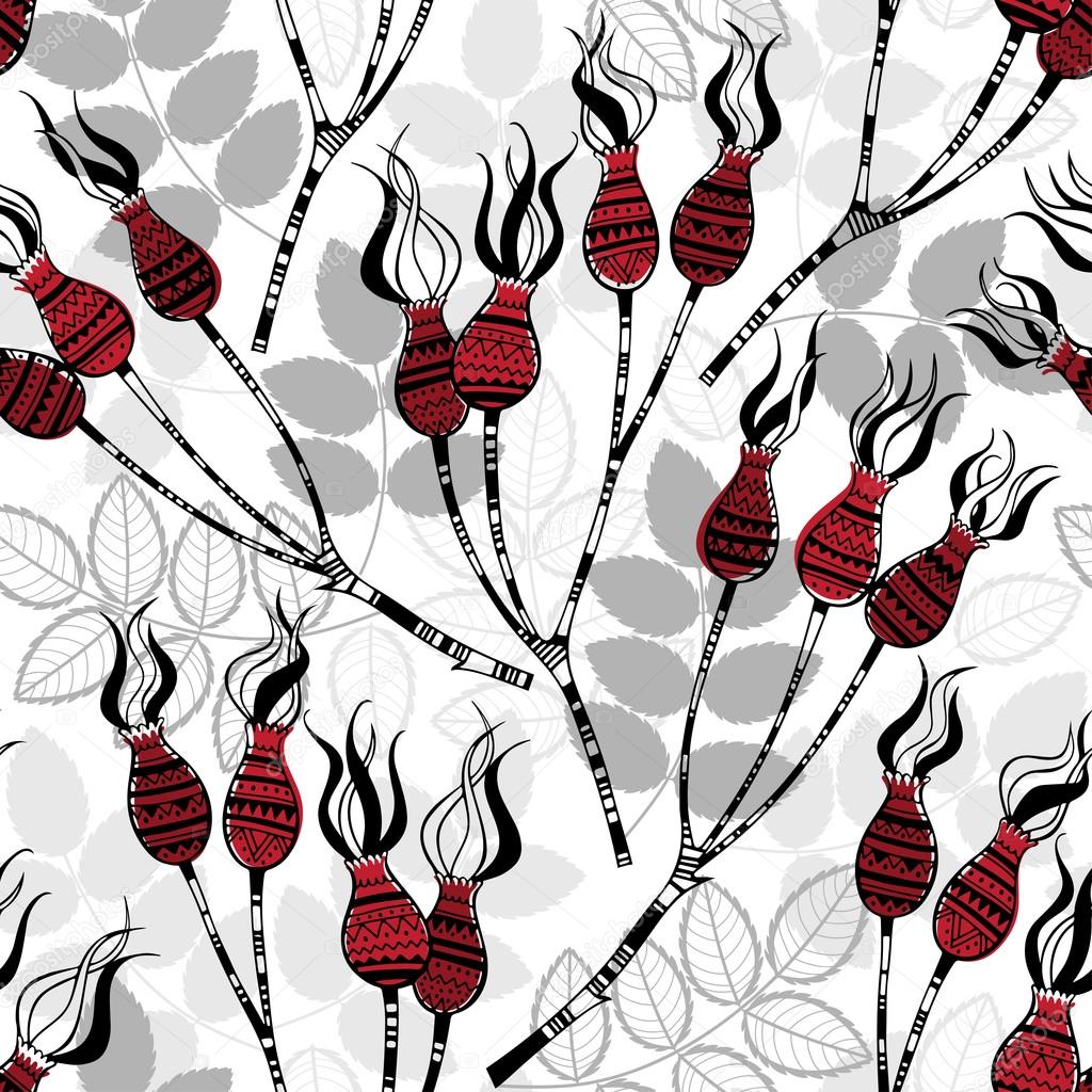 Seamless pattern with dog rose berries