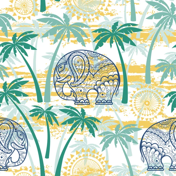 Seamless pattern with elephants and palms. — Διανυσματικό Αρχείο