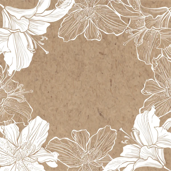 Floraler Hintergrund mit Lilien auf Kraftpapier. — Stockvektor