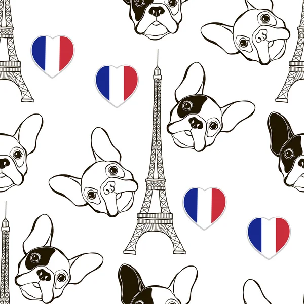 Modèle sans couture avec Bulldogs français — Image vectorielle