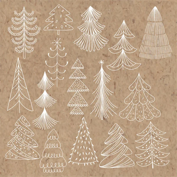 Sapins Noël Décorations Noël Éléments Design Sur Blanc Illustration Vectorielle — Image vectorielle