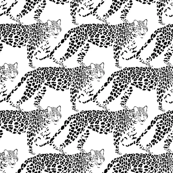 Leoparden Auf Weiß Animal Art Hintergrund Vektor Einfarbig — Stockvektor