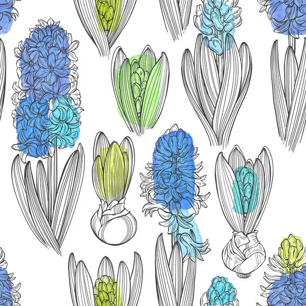 Hyazinthen Floral Endlosen Hintergrund Handgezeichnete Federvektorillustration Perfekt Für Designvorlagen Tapeten — Stockvektor