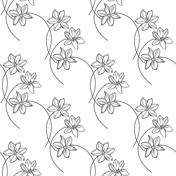 Flowers Floral Endless Background Hand Drawn Spring Vector Illustration Black — Stock Vector