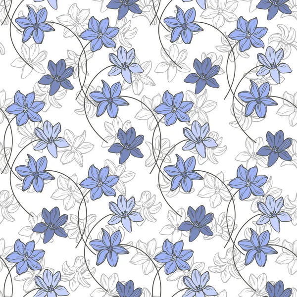 Blumen Floral Endlosen Hintergrund Handgezeichnete Federvektorillustration — Stockvektor