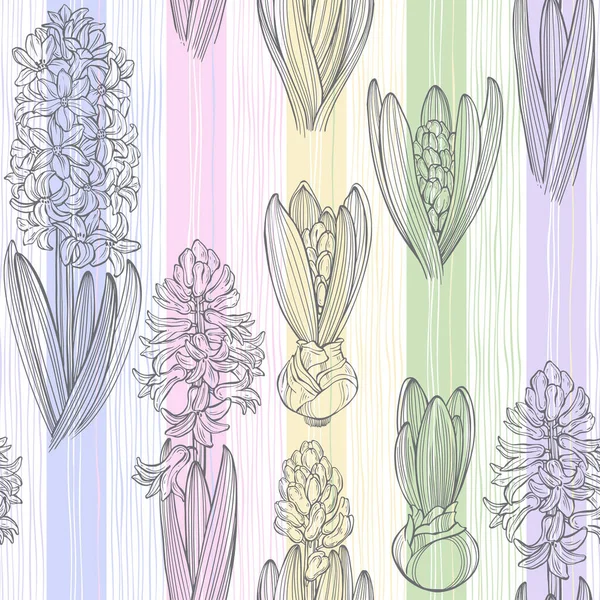 Hyacinths Pada Garis Garis Multi Warna Latar Belakang Floral Tak - Stok Vektor