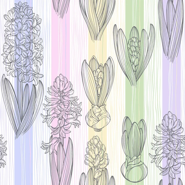 Jacintos Rayas Multicolores Fondo Floral Sin Fin Ilustración Vectores Primavera — Vector de stock