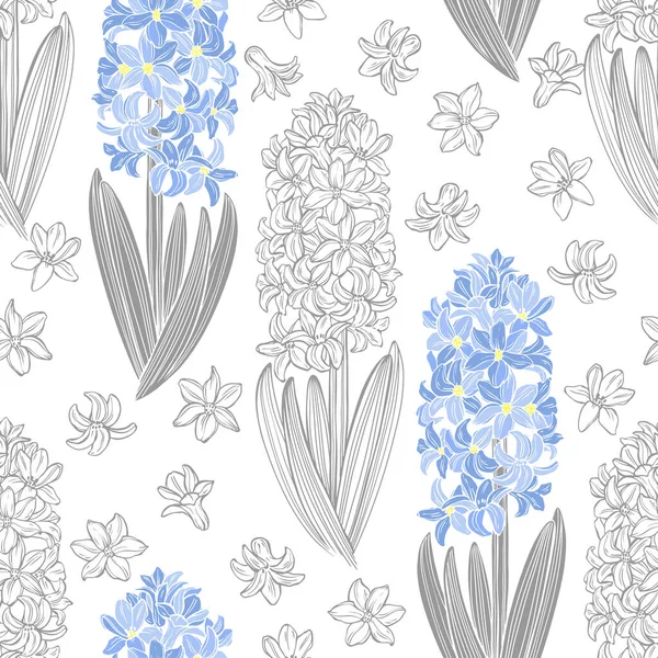 Hyacinths Floral Endless Background Hand Drawn Spring Vector Illustration — Stock Vector