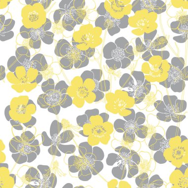 Çiçeklerin beyaza konturları ve siluetleri. Sonsuz bir geçmişi var. Elle çizilmiş yay vektörü çizimi.