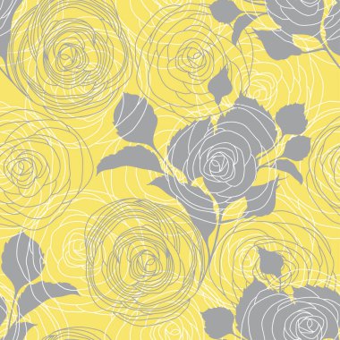 Sarı üzerine gül çiçeği. Sonsuz bir geçmişi var. Elle çizilmiş yay vektörü çizimi.